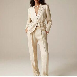 J Crew Tapered Essential Pants Womens 4 Ora Tessuti Glossy Twill Cream